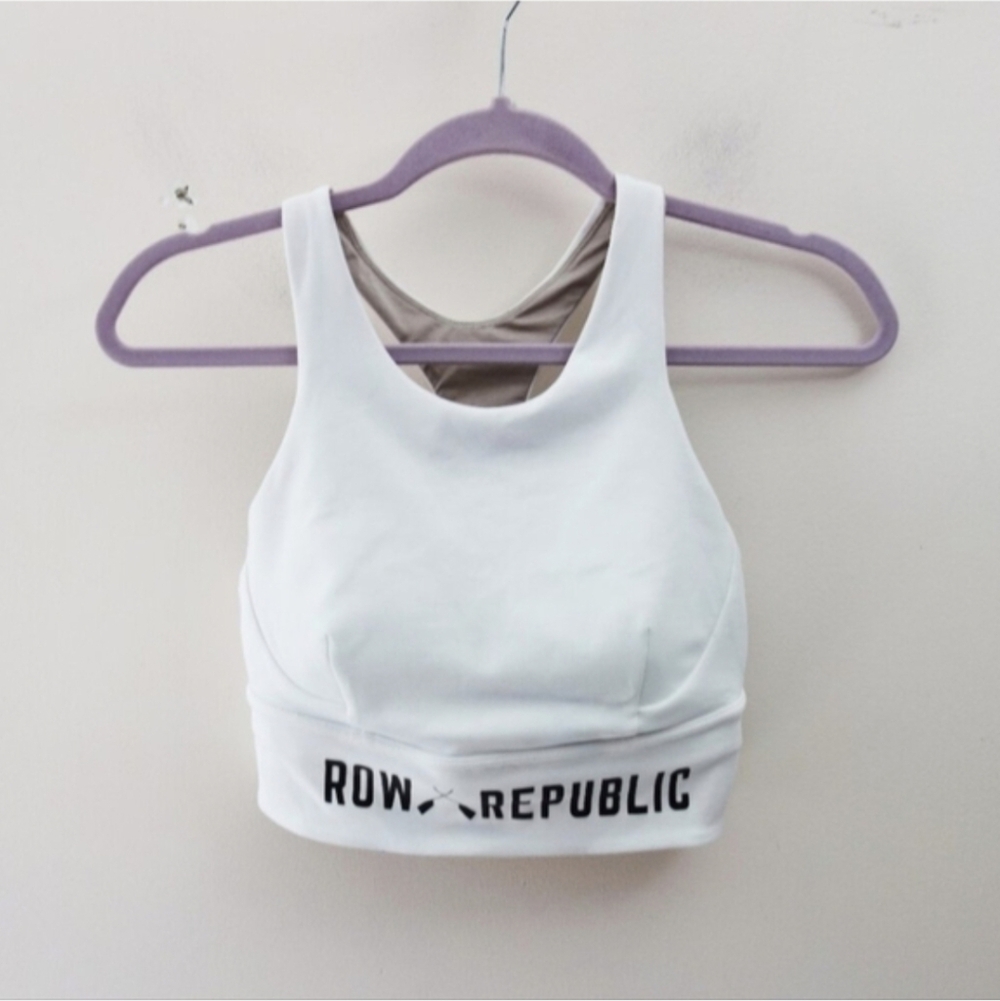 Lululemon High Neck Longline White "ROW Republic" Sports Bra (8)